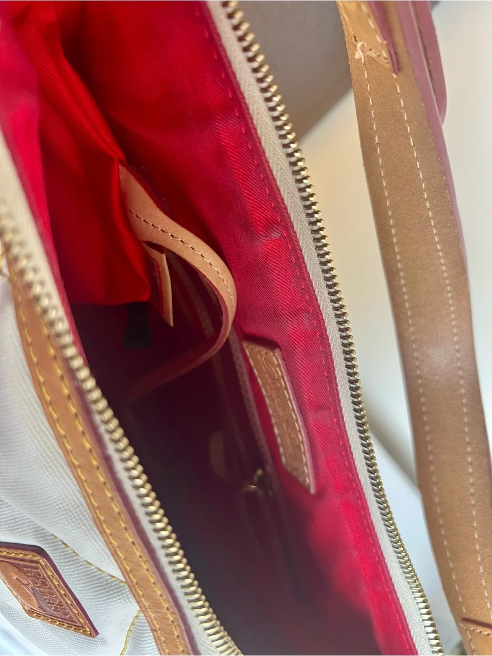 Dooney & Bourke Cream Quilted Shoulder Bag with Tan Trim